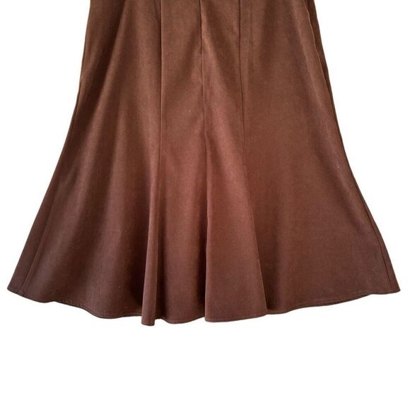 Kim Rogers Brown Trumpet Vertical Pleated A-Line Midi Skirt Zip Waist Size 10P - Picture 3 of 10